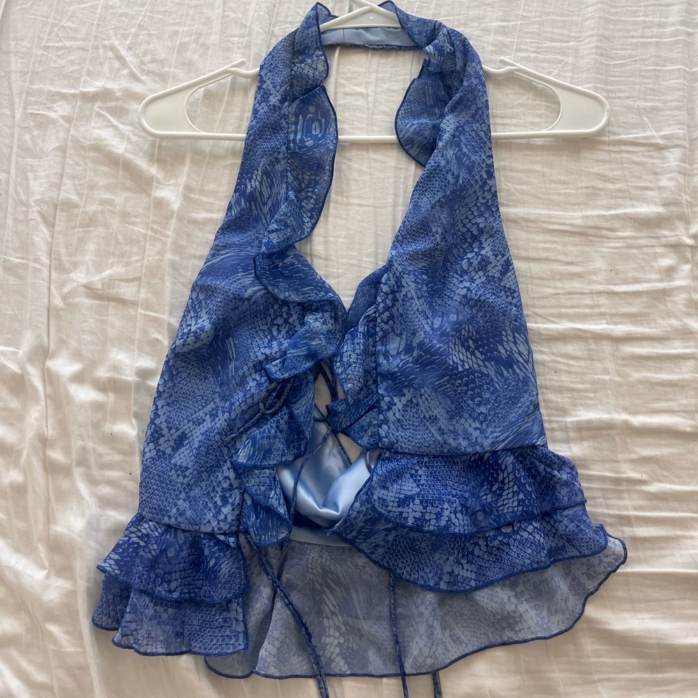 Neck Ruffle Crop Top in Blue – Oh Polly Womens